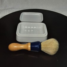 VTG Barber Rectangular Soap Dish/Lid. With Boar Bristtle Shave Brush-Ta wan ROC