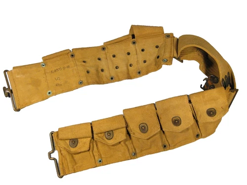 Antique Long 1918 US. WW1 Military 10 Pocket Ammo Belt 1 Loose Button