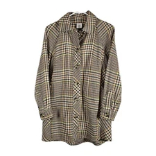 Cabi Shacket Womens XS Extra Small Brown Plaid Yorkshire Button Up Long Pockets 