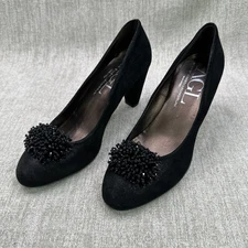 AGL ATTILIO GIUSTI LEOMBRUNI Pumps Black Sz 40 Italy Beaded Classic Chic Leather