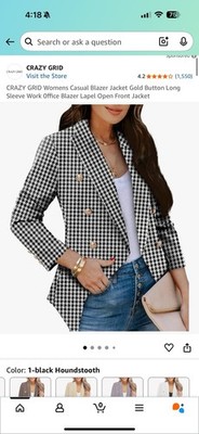 CRAZY GRID Womens Casual Blazer Jacket Gold Button Long Sleeve Size Medium