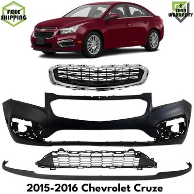 Front Bumper Cover Primed Plastic & Bumper Grille For 15-2016 Chevrolet Cruze