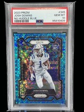 2023 Panini Prizm Josh Downs No Huddle Blue Prizm Rookie RC/95 Colts #345 PSA 10
