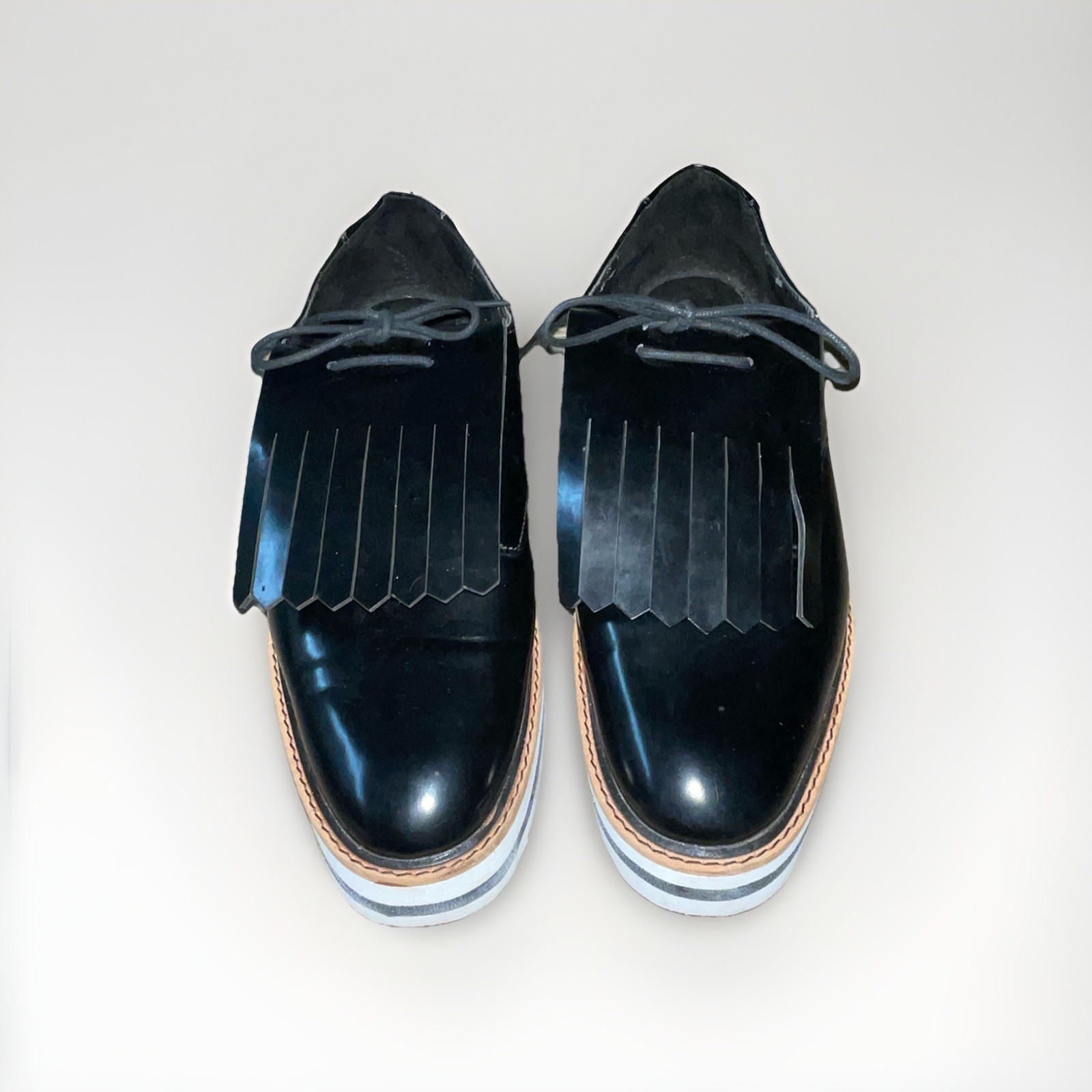 Zara Black Kiltie Platform Oxford Derby Dress Shoes Size 7 Men’s / 9 Women’s