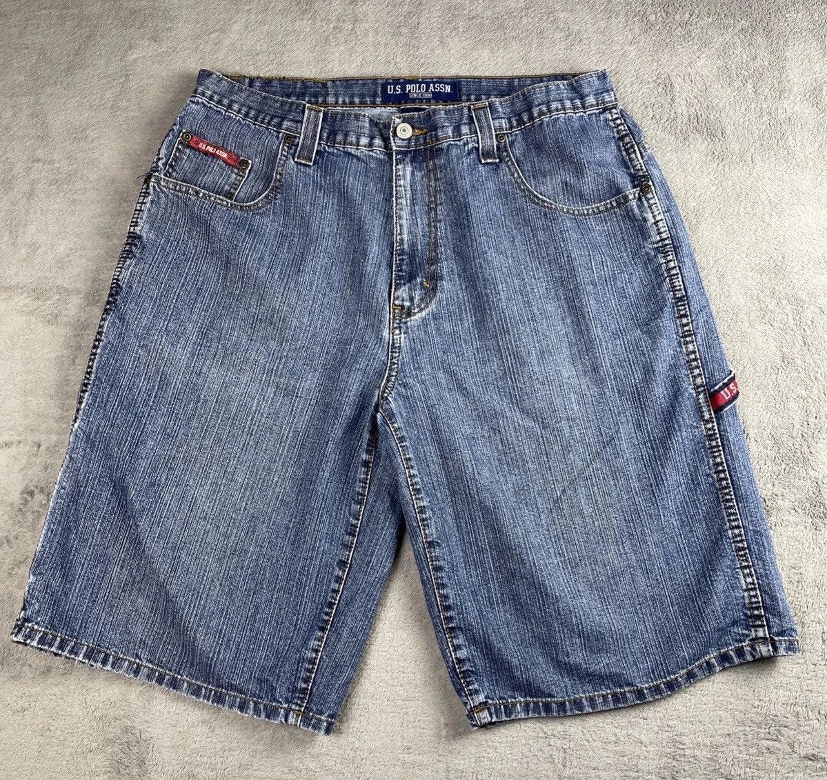 US Polo Association Shorts Mens 36 Blue Denim Jeans Jorts 90s Streetwear
