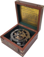 Brass 5-Inch Nautical Sundial Compass in Rosewood Case