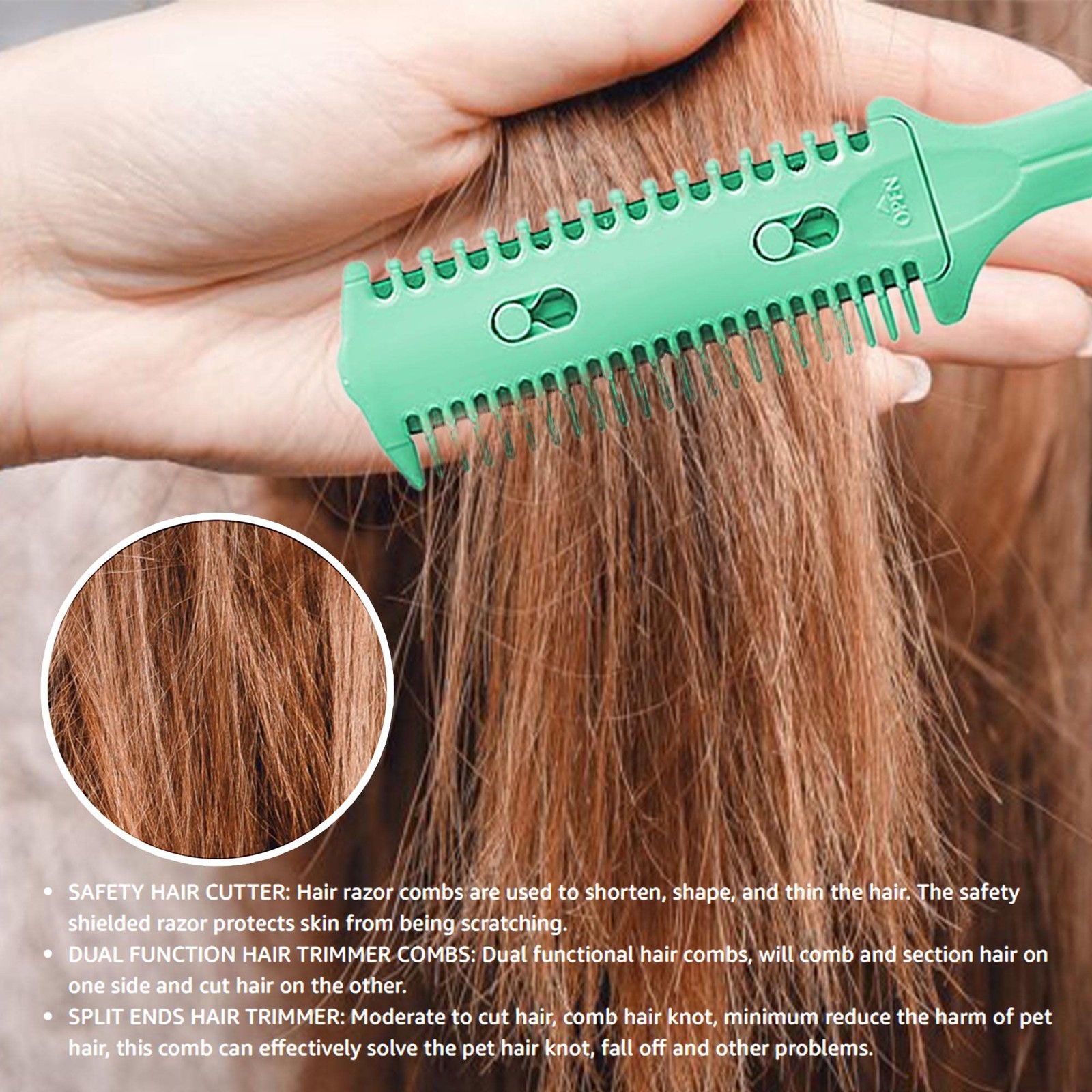 3 Pack Double Sided  Haircut Razor Comb Split Ends Trimmer Styler Green