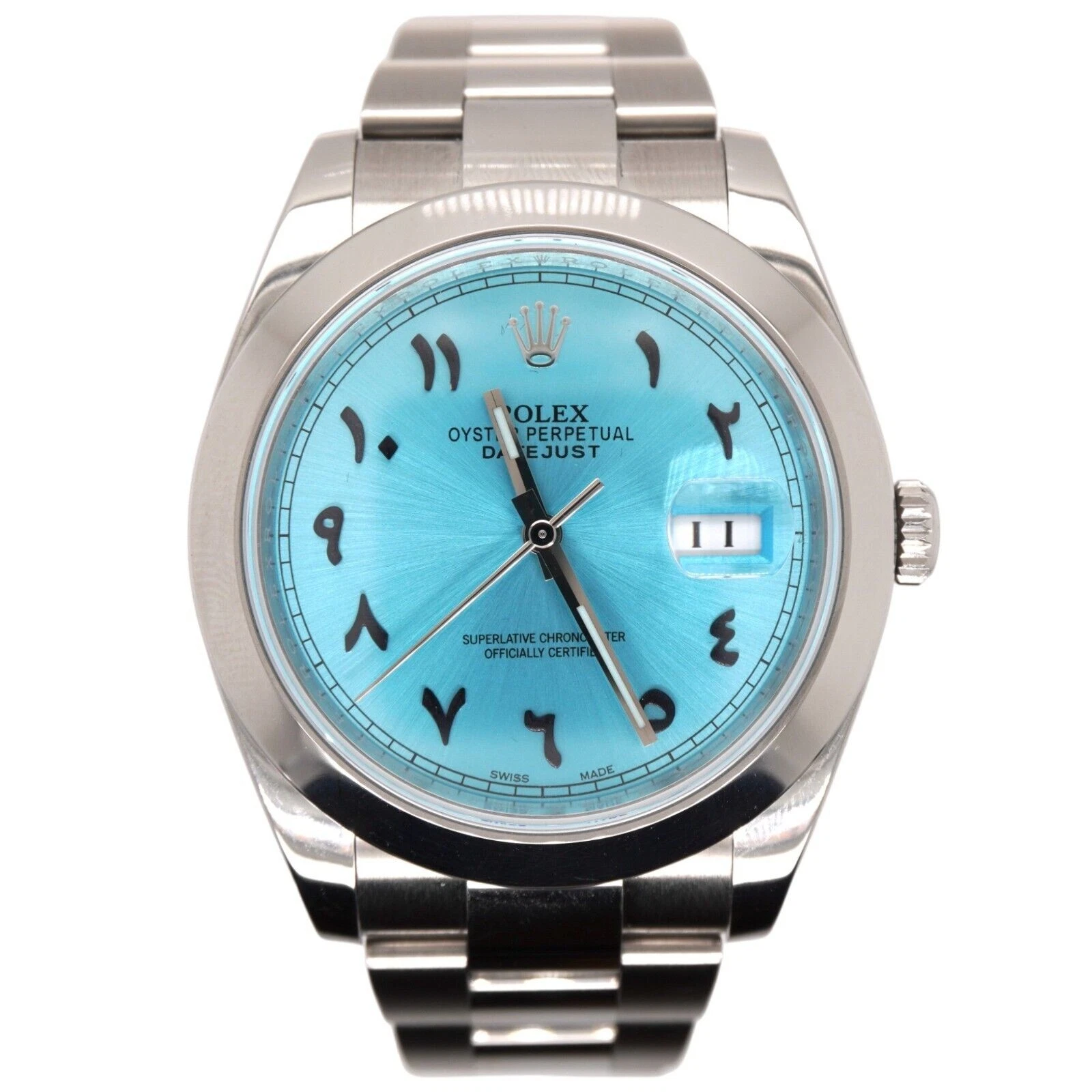 Rolex 41mm Datejust Ice Blue Arabic Dial Oyster Steel Men's Watch 116300