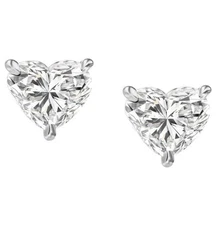 G/VS 1Ct Heart Shape Diamond Studs Lab Grown 14k White Gold