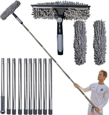 20+ft Squeegee Window Cleaner Duster 2 in 1 Rotatable Window Cleaning Tool Ki...
