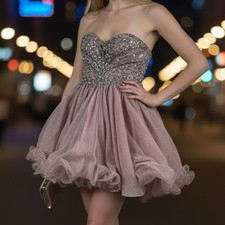 Terani Couture Glamour Beaded Strapless Mini Dress Nude Size 4 Prom