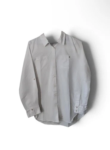 Tommy Hilfiger White Button Down Shirt Size M Roll Tab Long Sleeve Popover - product listing photo