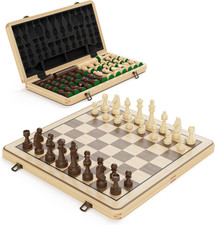 Set Scacchi E Dama 2 in 1 Da 38Cm - Scacchiera in Legno Pieghevole Con Pezzi Sta