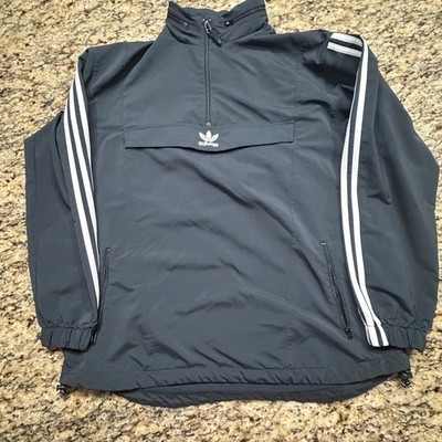 Adidas Originals Mens Quarter Zip Windbreaker Jacket Black Trefoil Anorak Medium