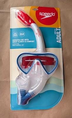 Speedo Expedition Adult Mask & Snorkel Set - Dry Top - Red/Blue/White - NEW