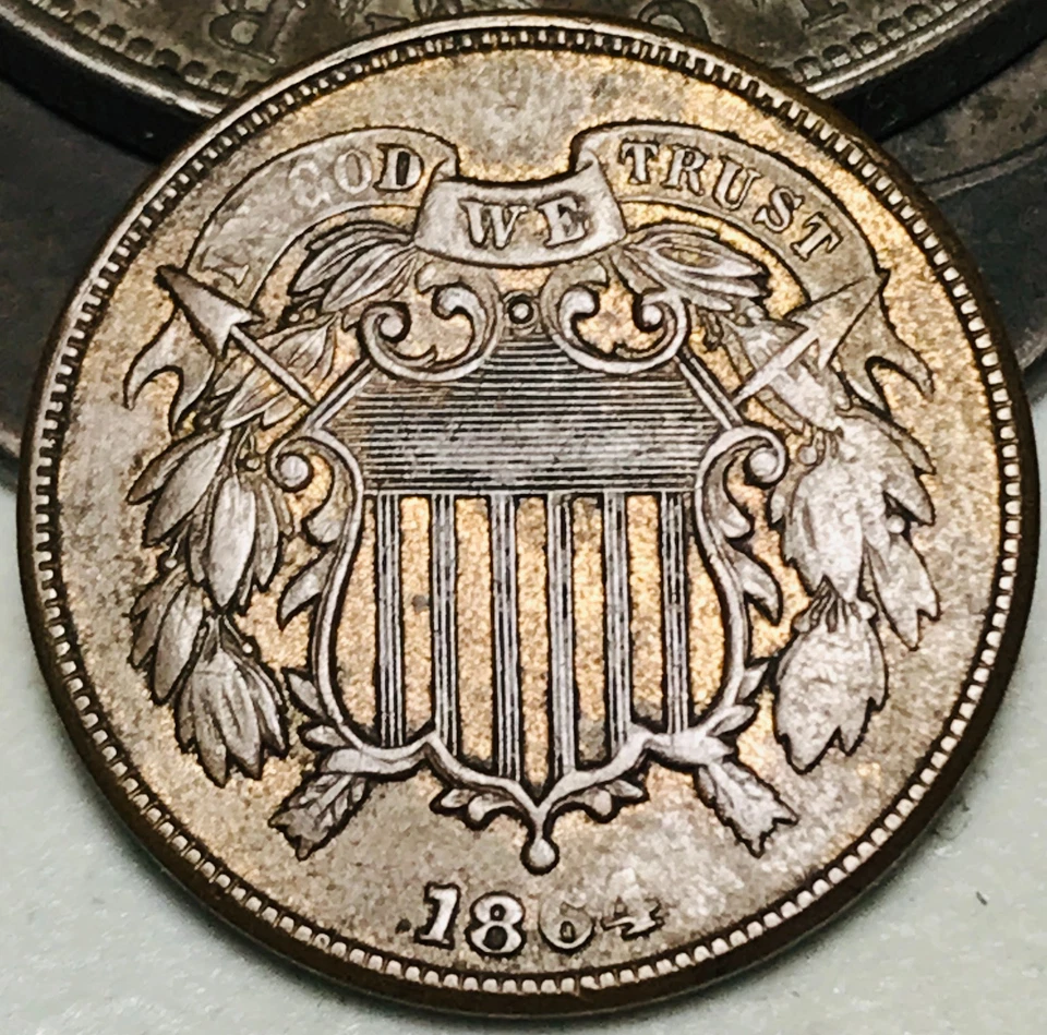 1864 Two Cent Piece 2C FULL MOTTO Ungraded Civil War Date US Copper Coin CC28207 - Image 2 of 4