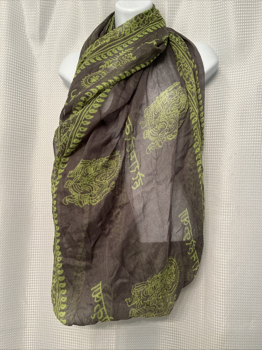 Fashion Infinity Scarf Shree Ganesh mantra prayer  33x44 Polyester  Green gray View 2