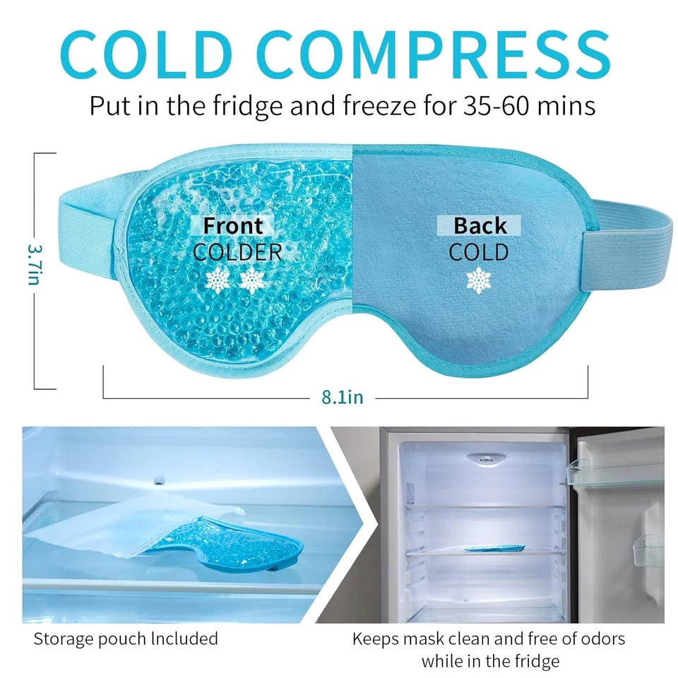 Mascarilla refrescante para ojos con cuentas de gel, compresa fría reutilizable bolsa de hielo azul para dormir  Foto 3 de 4