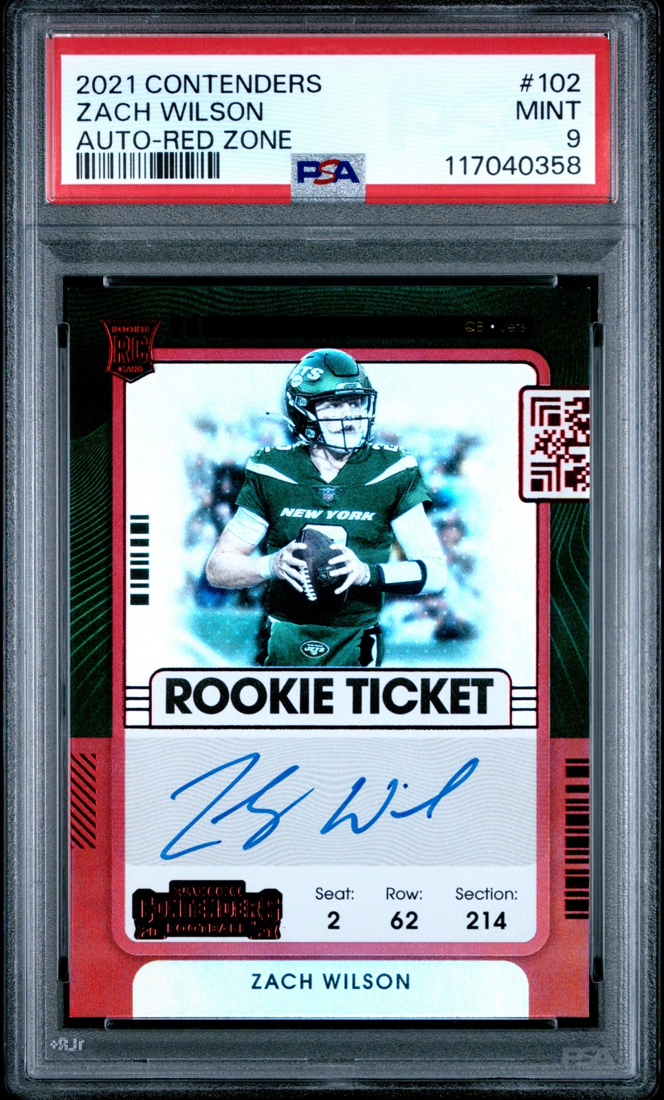 2021 CONTENDERS AUTO-RED ZONE #102 ZACH WILSON PSA 9