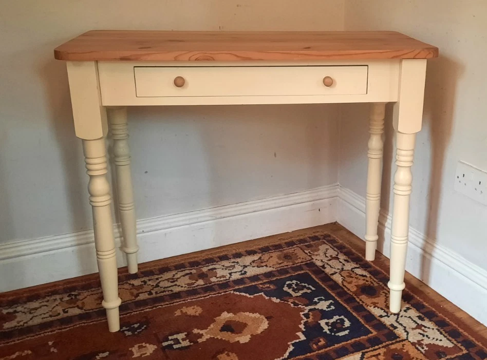 Modern Vintage Pine Console Table Kitchen Table Side Table Single Drawer - Image 3 of 4