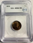 1912 P Lincoln Wheat Cent - ICG MS64 Red