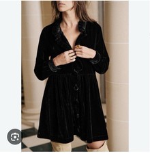 Sezane Black Velvet Robe Sybelle Noir Dress Sz US 2 