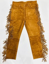 Men Suede Western Cowboy Leather Pant With Fringe, Western Fringe Pant