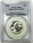 *1934 P WASHINGTON QUARTER* *PCGS MS64* *LIGHT MOTTO - FS401* *SCARCE* NR #G3784