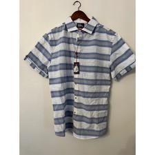 Billy London Mens XL Blue Grey Striped Slim Fit Short Sleeve Button Down Shirt