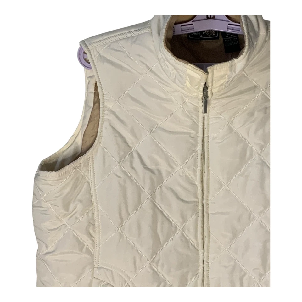 Jane Ashley жилет XL выстеганный зимний белый пуховик спереди молнии изолированные карманы - Изображение 3 из 4