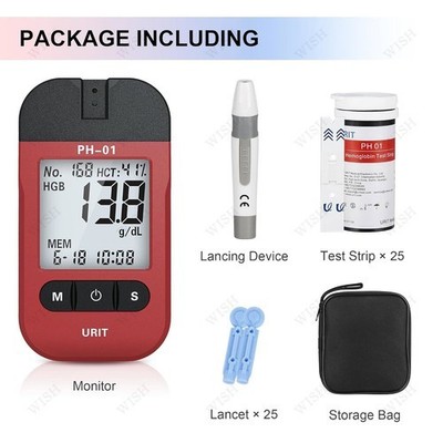 URIT Anemia Test Hemoglobin Test Meter with 25 Test Strips for Home Use (PH-01A)