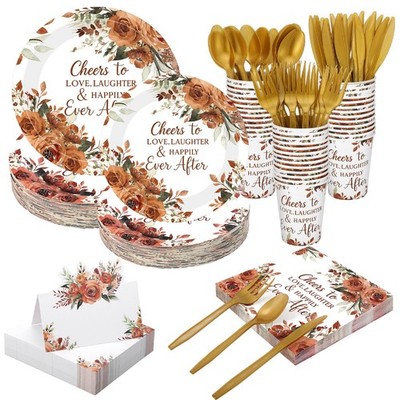 410 Pcs Terracotta Floral Wedding Decorations Fall Paper Plates and Napkins S...