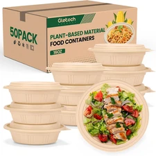 100 Piece (50 Pack) Meal Prep Bowl Containers with Lids, Cornstarch round Food C