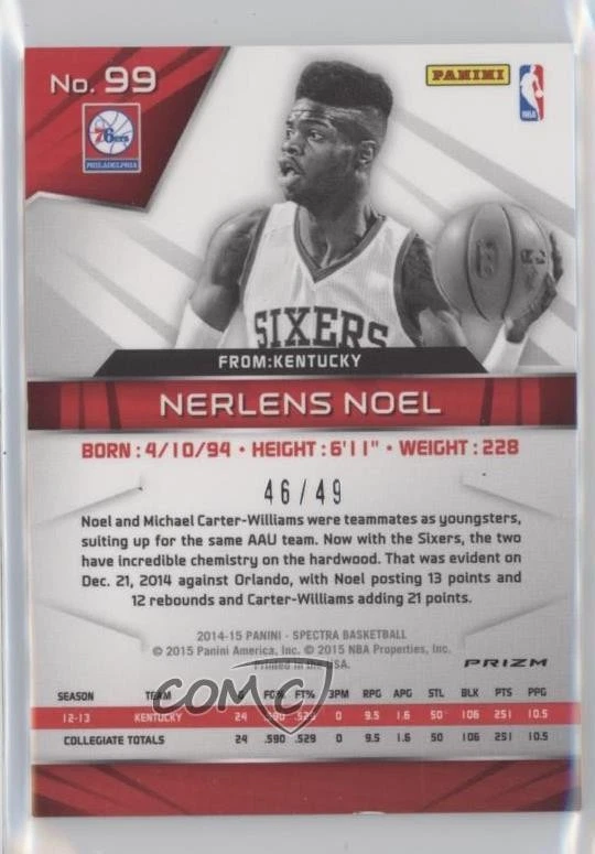 2014-15 Panini Spectra Blue Prizm /49 Nerlens Noel #99 - Image 2 of 2