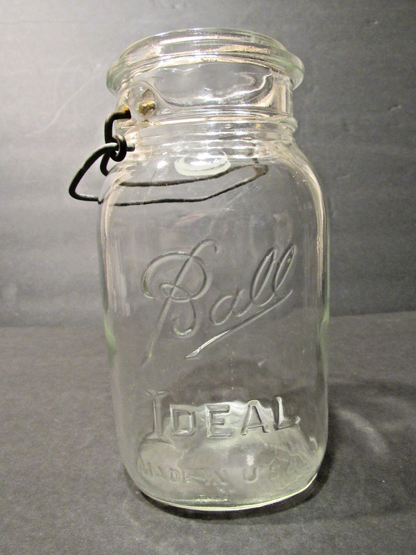 Vintage Ball Ideal Clear Glass Qt Square Mason Canning Jar Wire Bail Made In USA