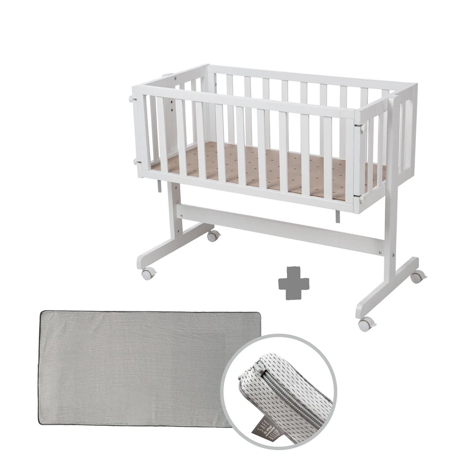 roba Beistellbett mit Matratze - Holz Weiß - Stubenbett Rollen Babybett - Bild 3 von 4