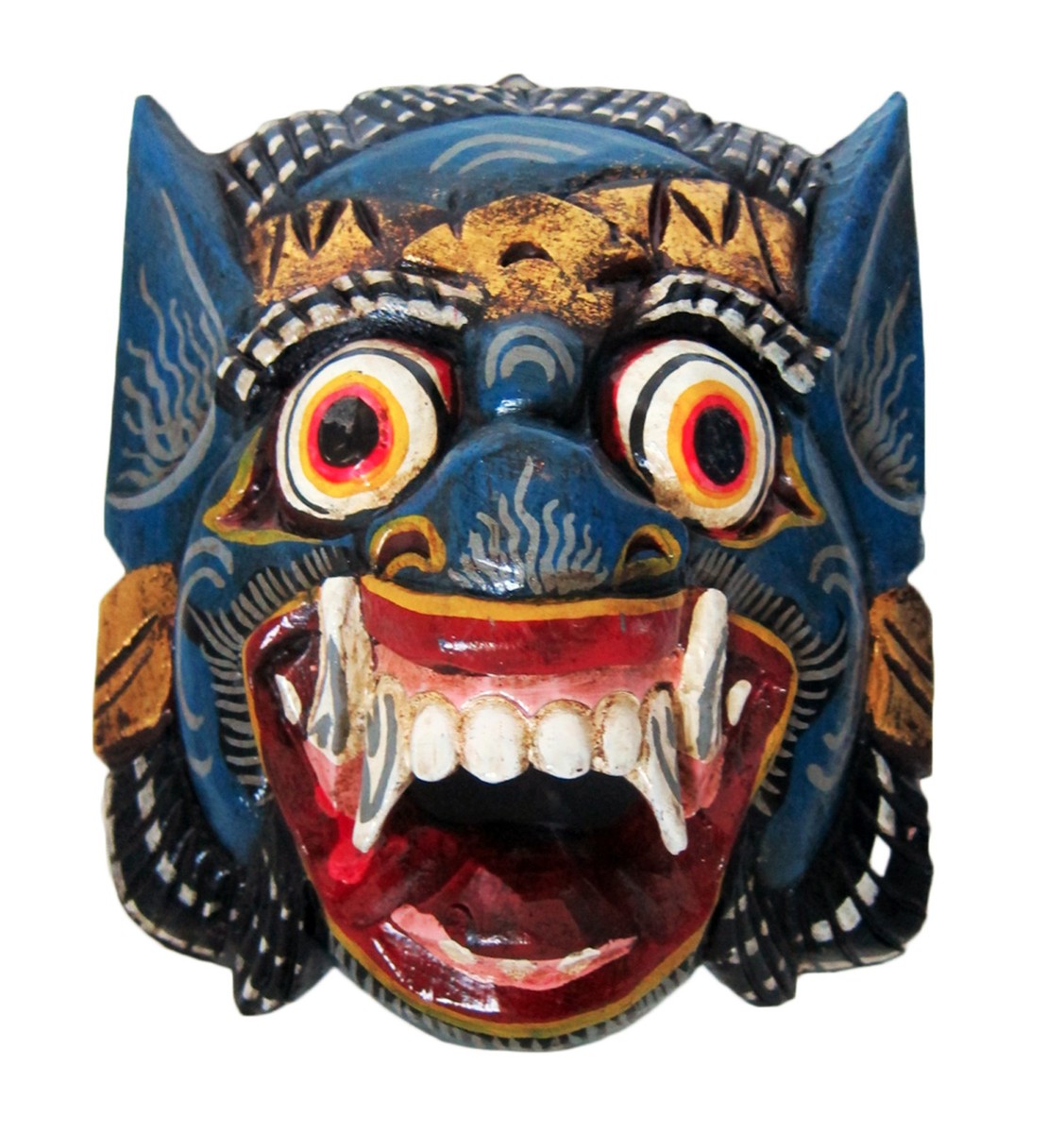Wooden monkey mask of Barong, BLUE color, hand-carved in Bali 