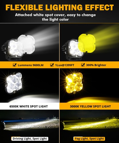 AUXBEAM 3" 80W 9600LM LED Driving Work Lights Pods Flood Beam Kit Off Road Truck - Picture 3 of 12