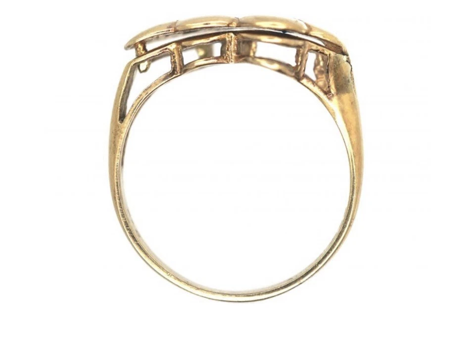 Anillo de compromiso vintage moderno de 9 quilates con doble corazón con zafiros Foto 3 de 4