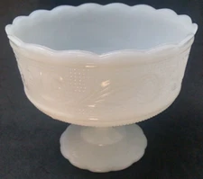 E.O Brody White Milk Glass Pedestal Bowl with Scalloped Edges