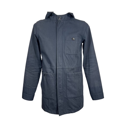 APC Paris Blue Hooded Long Parka Jacket Cotton Blend Lightweight Men's