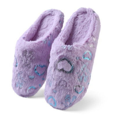 Aerusi Women Winter Warm Plush Heart Slippers Soft Memory Foam Sole Indoor  Shoes