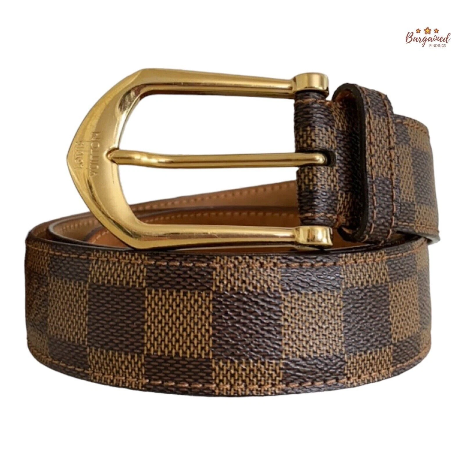 LOUIS VUITTON（LV） Autentica cintura con fibbia in oro marrone Louis Vuitton Damier Ebene taglia 90 36