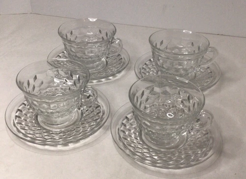 Fostoria American Footed Cup and Saucer~Set of 4~1950’s~MCM-8 pieces