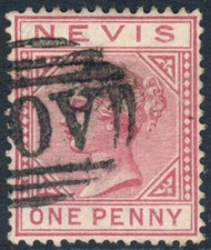 BRITISH NEVIS 1883, SC-23 F/VF used 1p Rose scv $35.00  *Bay Stamps*