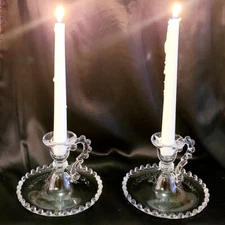 Pair of Imperial Candlewick Clear Candle Holders w/ Handles - 400/90*
