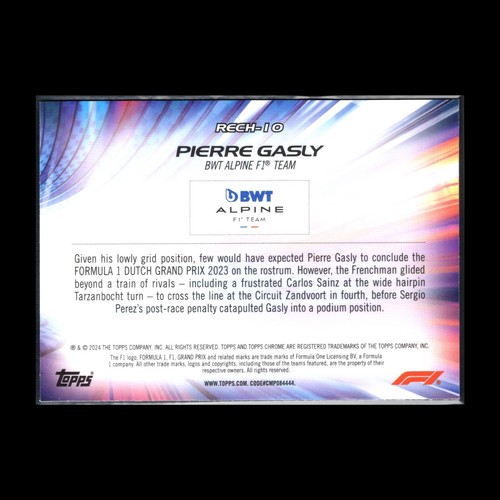 2024 Topps Chrome Formula 1 PIERRE GASLY #RECH-10 F1 Re-Charged - Picture 4 of 4