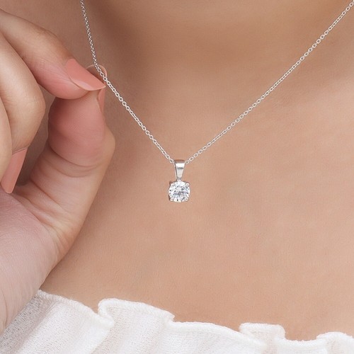 9ct White Gold 0.15ct Natural Solitaire Diamond Pendant Necklace & Gold Chain - Picture 3 of 17