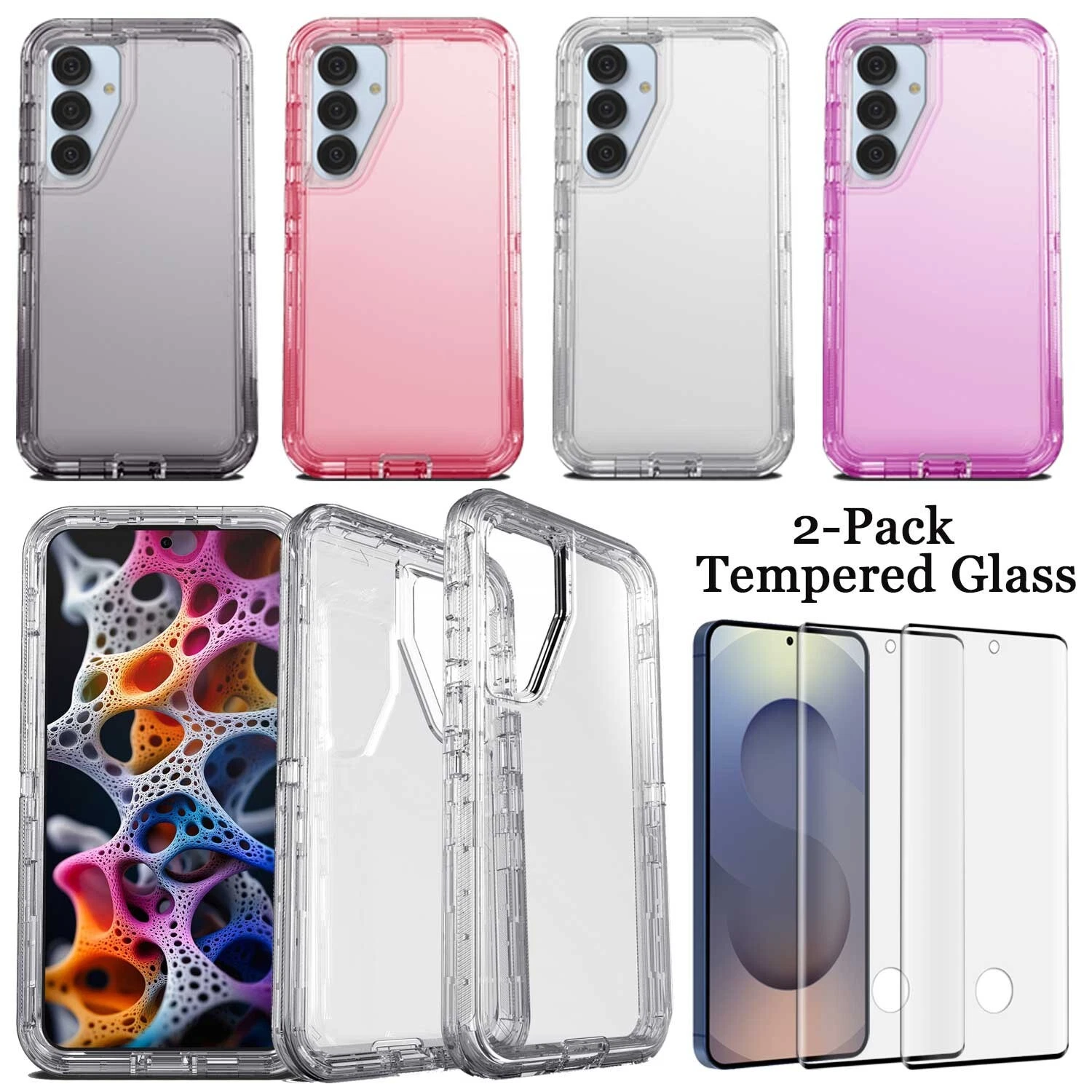 For Samsung Galaxy S25 Plus S25 Ultra Heavy Duty Clear Case Cover Tempered Glass