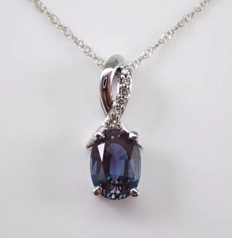 2.00Ct Oval Cut Lab-Created Alexandrite Solitaire Pendant 14k White Gold Plated
